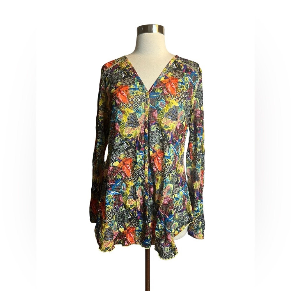 The Sno Skins Top Size M Colorful Crinkle Long Sleeve Artsy Tunic